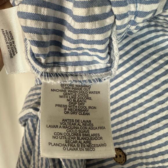 Anne Klein Blue‎ White Stripe Seersucker Sleeveless Midi Shirt Dress Sz 2 Preppy - Picture 7 of 9